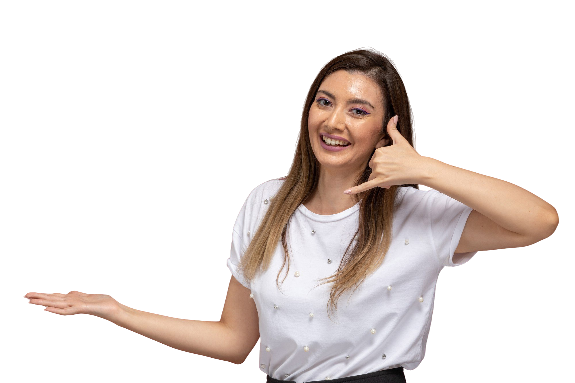 Woman making a call-me gesture
