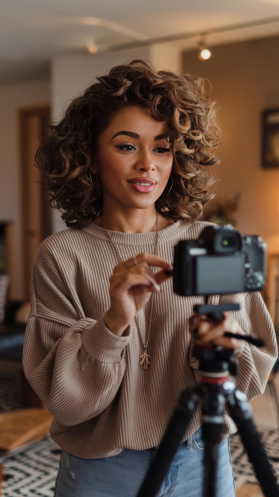 Influencer recording content with her camera